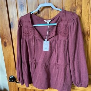 Lucky Brand Mauve Embroidered Peasant Top